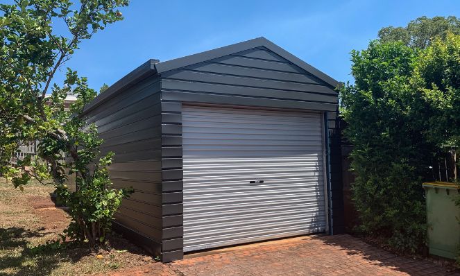 black shed in backyard