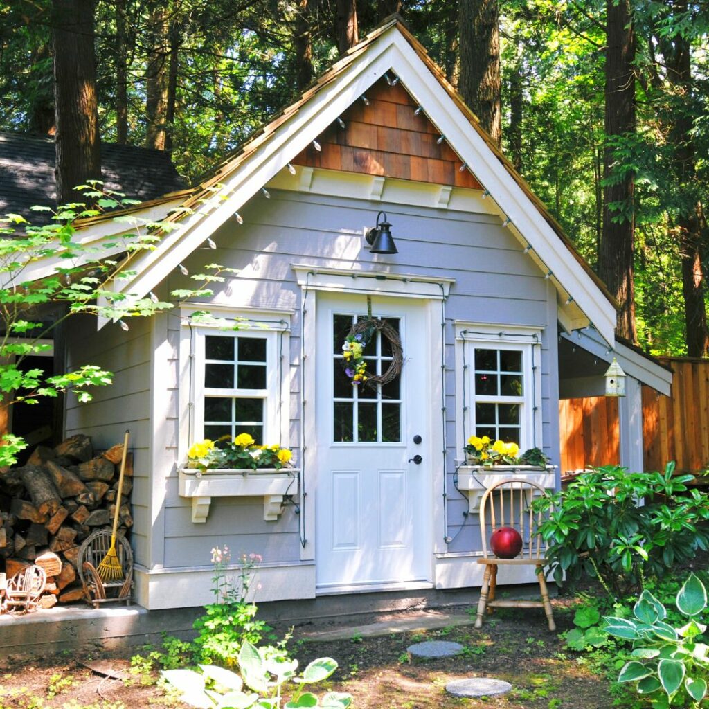 light blue shed