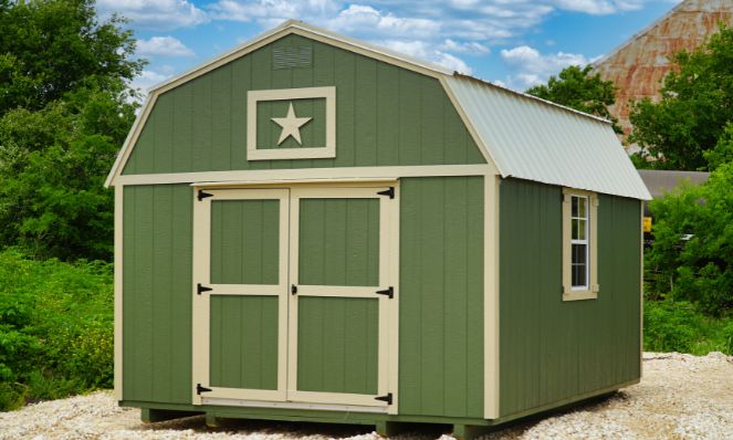 Green lofted barn shed