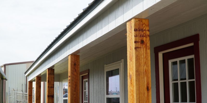 cabin with cedar pillars