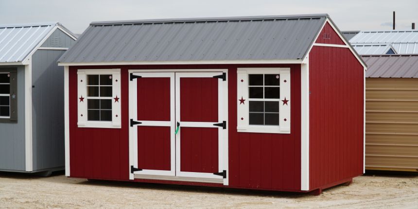 garden shed in red (860 × 430 px)